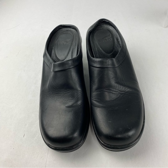 Dansko Womens 40 (US 9.5-10) Black Leather Cabrio Mule Clog Wedge Heel Slip On - Picture 4 of 6